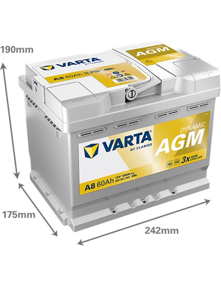 VARTA DYNAMIC AGM START-STOP A8 12V 60Ah 680A VARTA DYNAMIC AGM START-STOP A8 12V 60Ah 680A