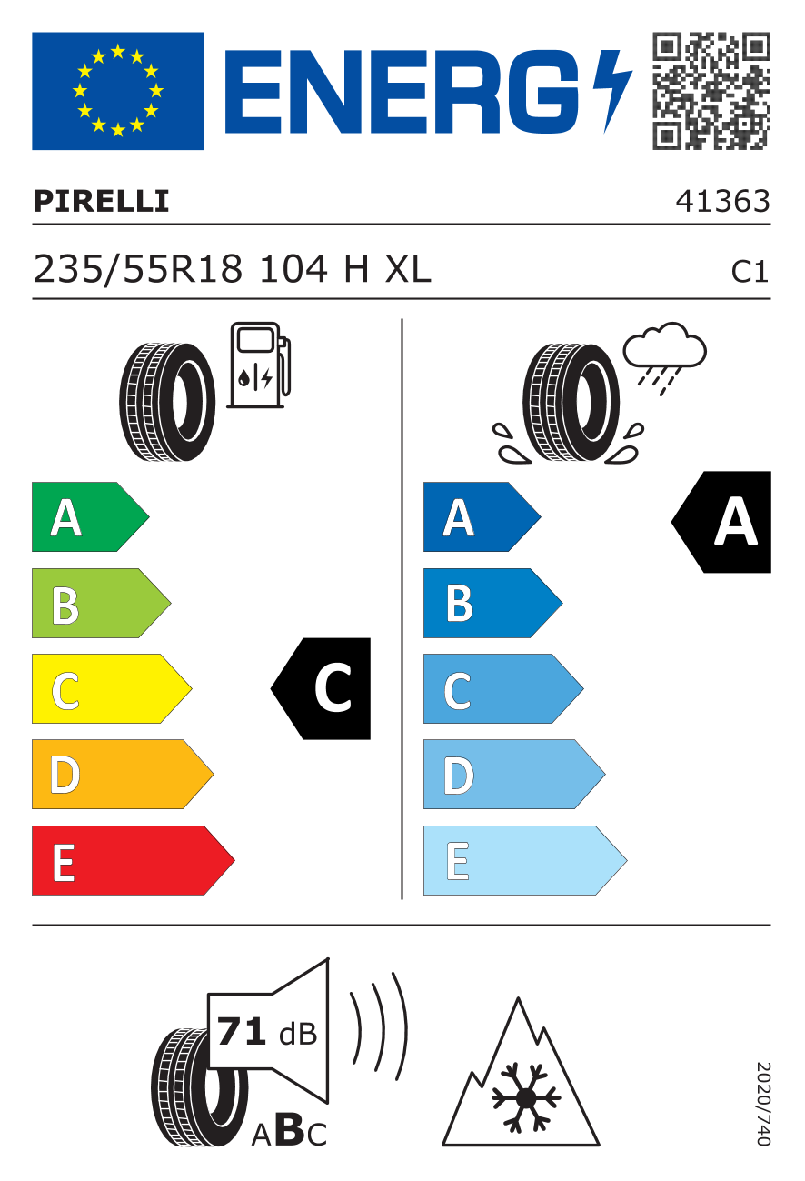 Eticheta energetică UE: Pirelli Scorpion Winter 2 235/55 R18, consum C, frânare pe ud A, zgomot 71 dB