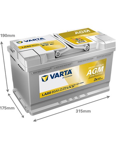 VARTA PROFESSIONAL AGM LA80 12V 80Ah 800A VARTA PROFESSIONAL AGM LA80 12V 80Ah 800A