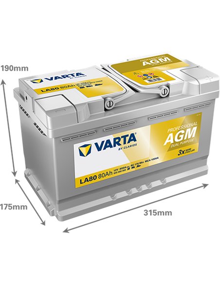 VARTA PROFESSIONAL AGM LA80 12V 80Ah 800A VARTA PROFESSIONAL AGM LA80 12V 80Ah 800A