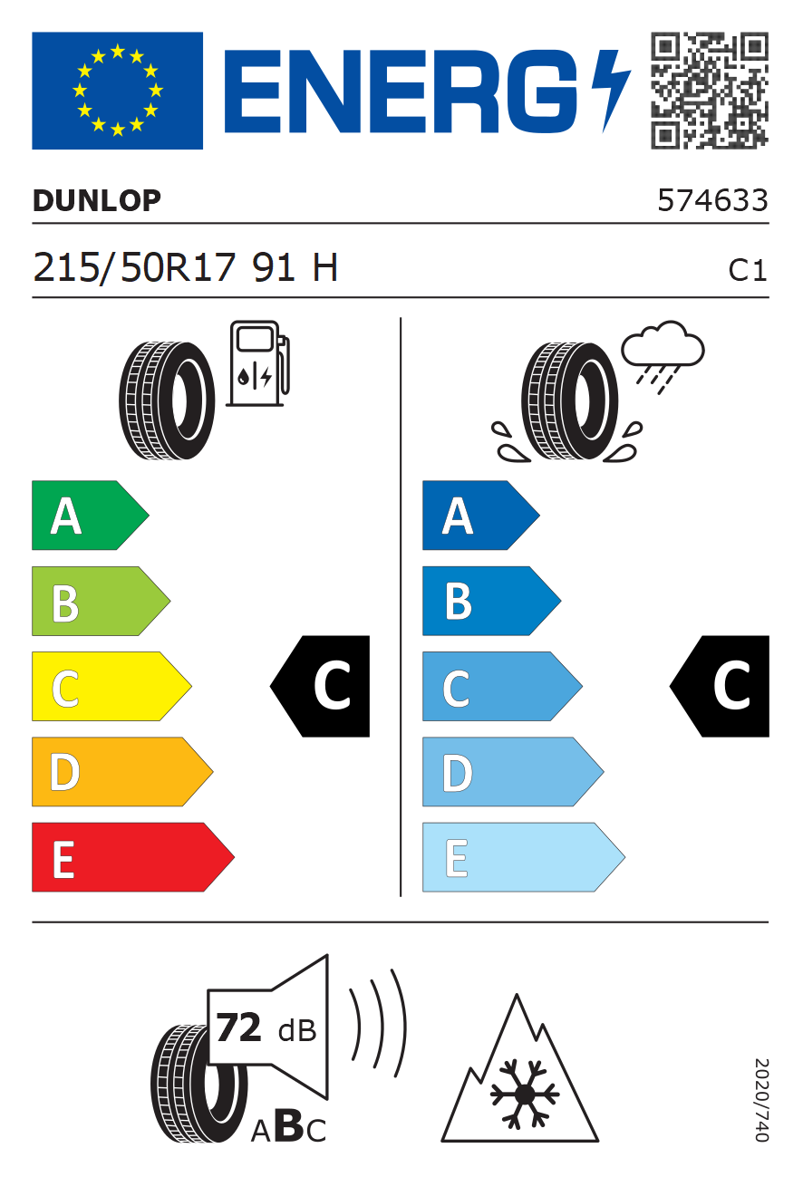 Eticheta energetică UE: Dunlop Winter Sport 5 215/50 R17, consum C, frânare pe ud C, zgomot 72 dB