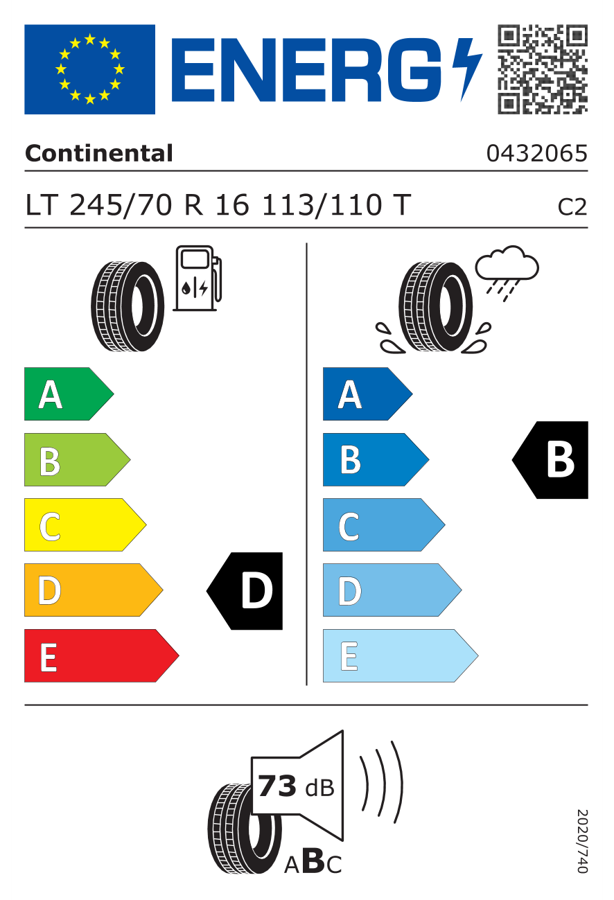 Eticheta energetică UE: Continental Crosscontact ATR 245/70 R16, consum D, frânare pe ud B, zgomot 73 dB