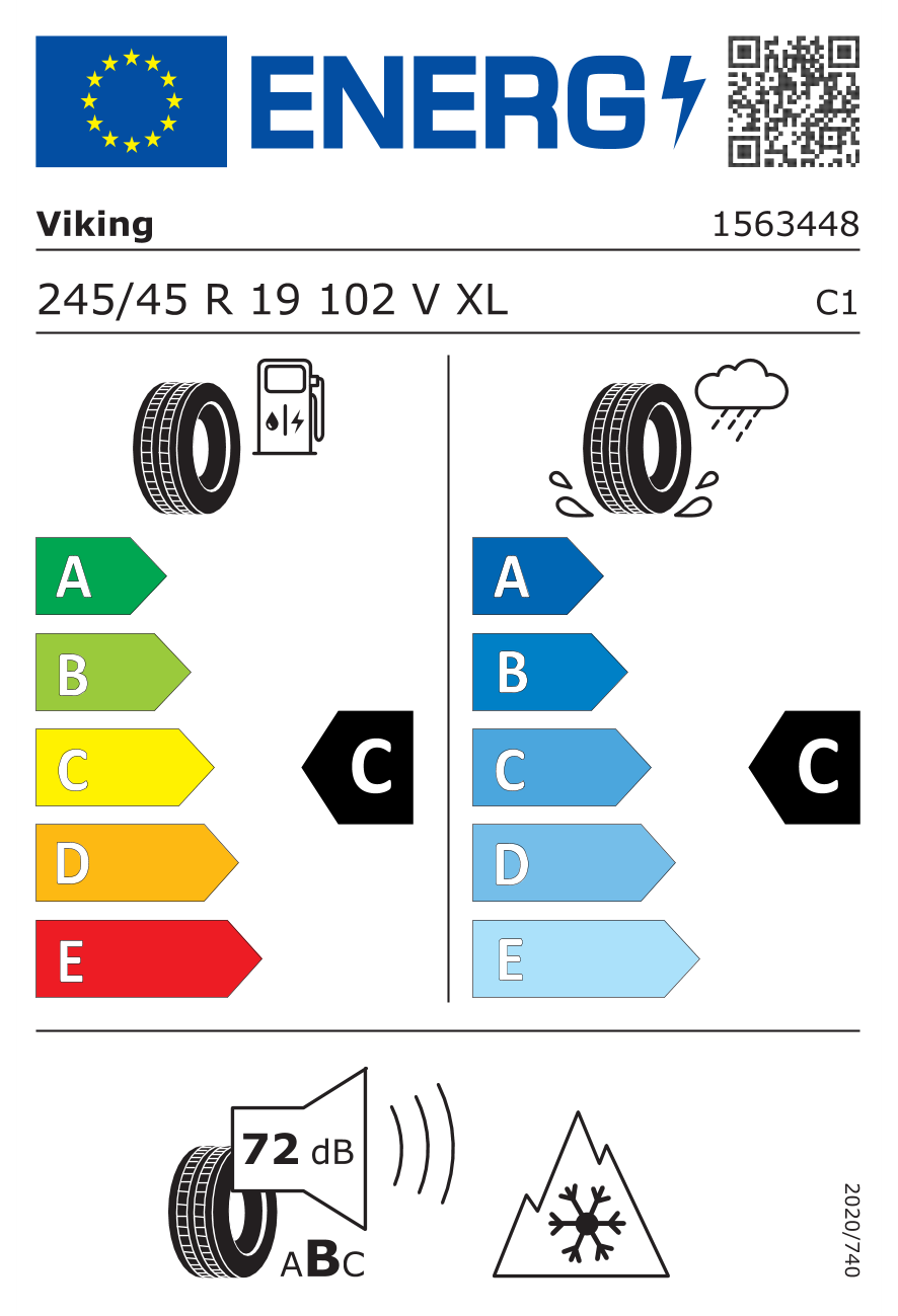 Eticheta energetică UE: Viking Wintech Newgen 245/45 R19, consum C, frânare pe ud C, zgomot 72 dB