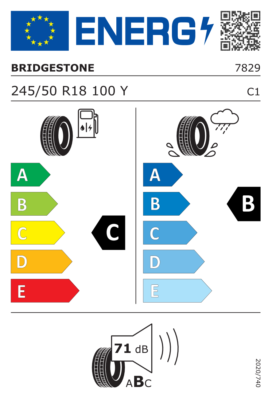 Eticheta energetică UE: Bridgestone Potenza S001 245/50 R18, consum C, frânare pe ud B, zgomot 71 dB