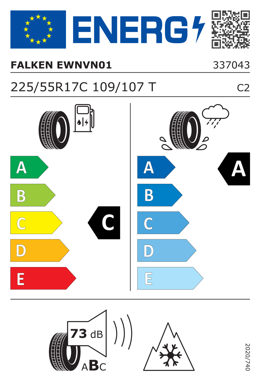 Eticheta energetică UE: Falken Eurowinter VAN01 225/55 R17, consum C, frânare pe ud A, zgomot 73 dB