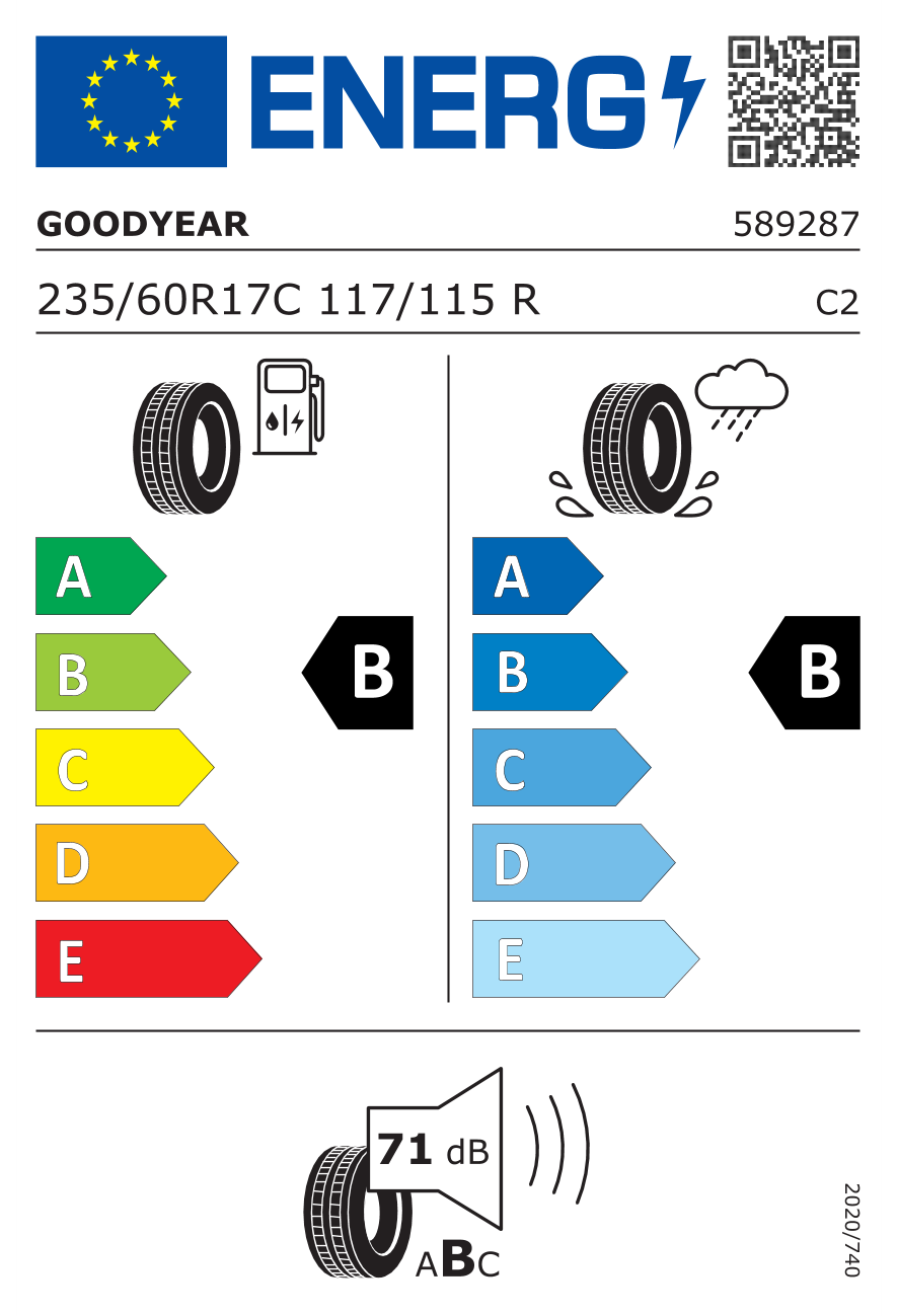 Eticheta energetică UE: Goodyear Efficientgrip Cargo 2 10PR 235/60 R17, consum B, frânare pe ud B, zgomot 71 dB