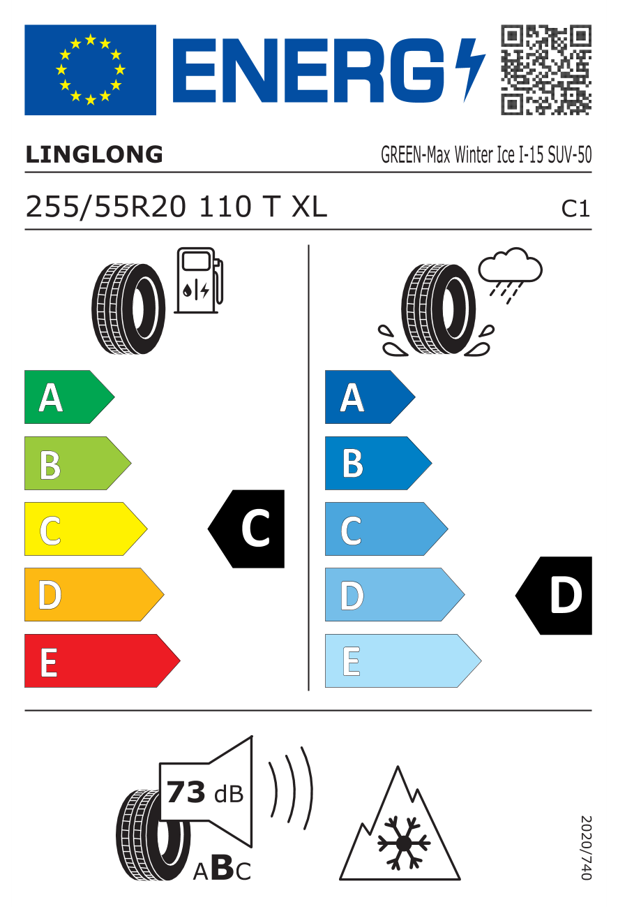 Eticheta energetică UE: Linglong G-M W Ice I-15 SUV 255/55 R20, consum C, frânare pe ud D, zgomot 73 dB