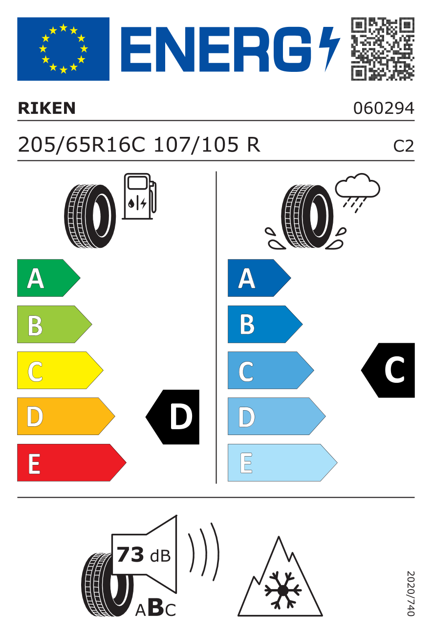 Eticheta energetică UE: Riken Cargo Winter 205/65 R16, consum D, frânare pe ud C, zgomot 73 dB
