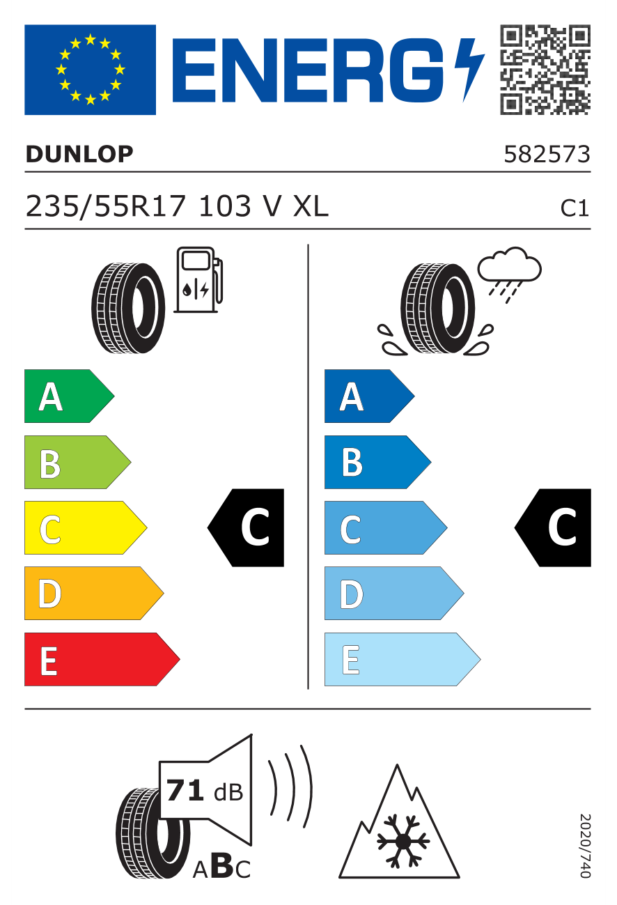 Eticheta energetică UE: Dunlop Winter Sport 5 SUV 235/55 R17, consum C, frânare pe ud C, zgomot 71 dB