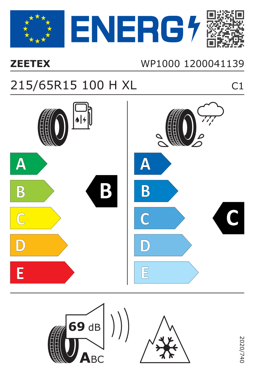 Eticheta energetică UE: Zeetex WP1000 215/65 R15, consum B, frânare pe ud C, zgomot 69 dB