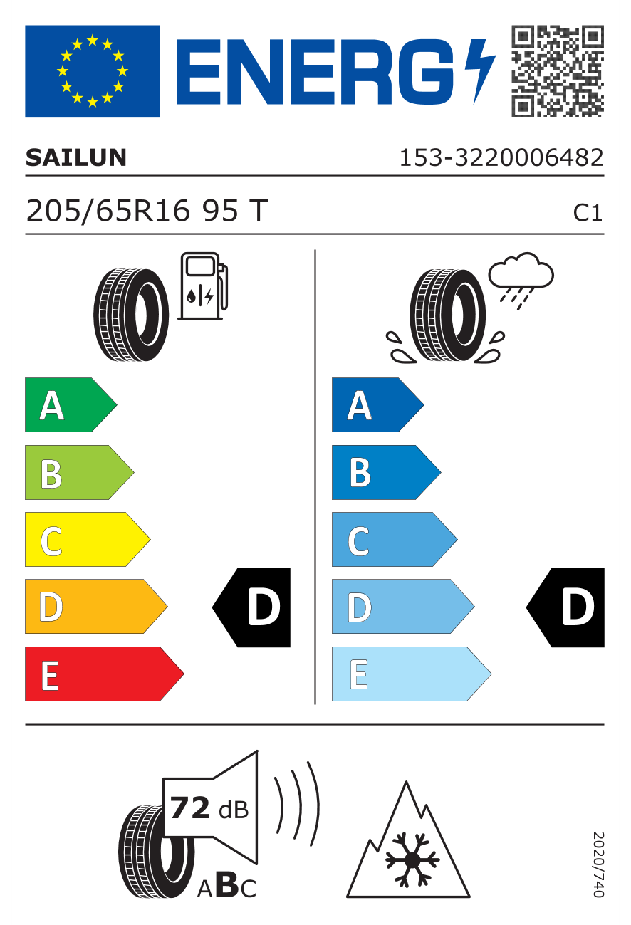 Eticheta energetică UE: Sailun ICEBLAZER-WST3 205/65 R16, consum D, frânare pe ud D, zgomot 72 dB