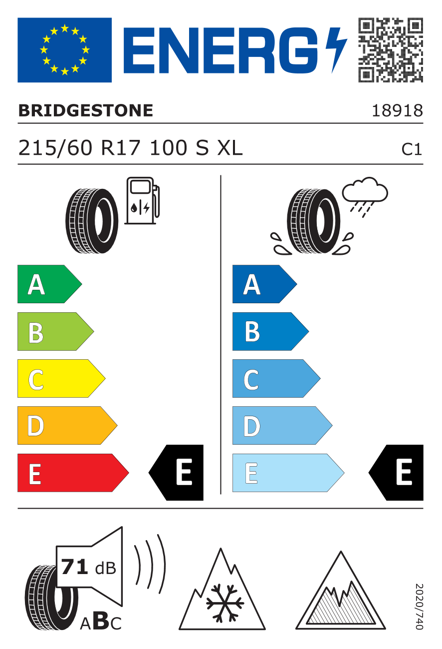 Eticheta energetică UE: Bridgestone Blizzak DM-V3 215/60 R17, consum E, frânare pe ud E, zgomot 71 dB