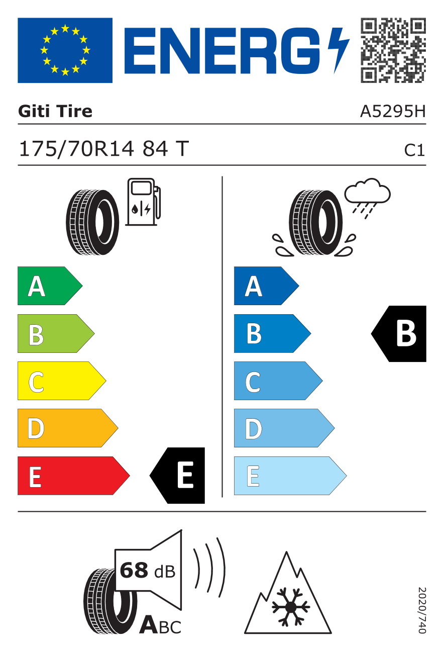 Eticheta energetică UE: Giti Gitiwinter W2 175/70 R14, consum E, frânare pe ud B, zgomot 68 dB