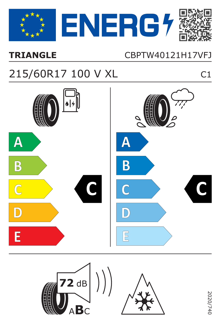 Eticheta energetică UE: Triangle Winterx TW401 215/60 R17, consum C, frânare pe ud C, zgomot 72 dB
