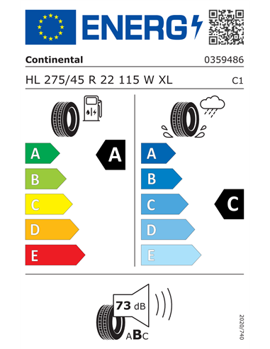 CONTINENTAL CROSSCONTACT RX LR 275/45 R22 115W XL