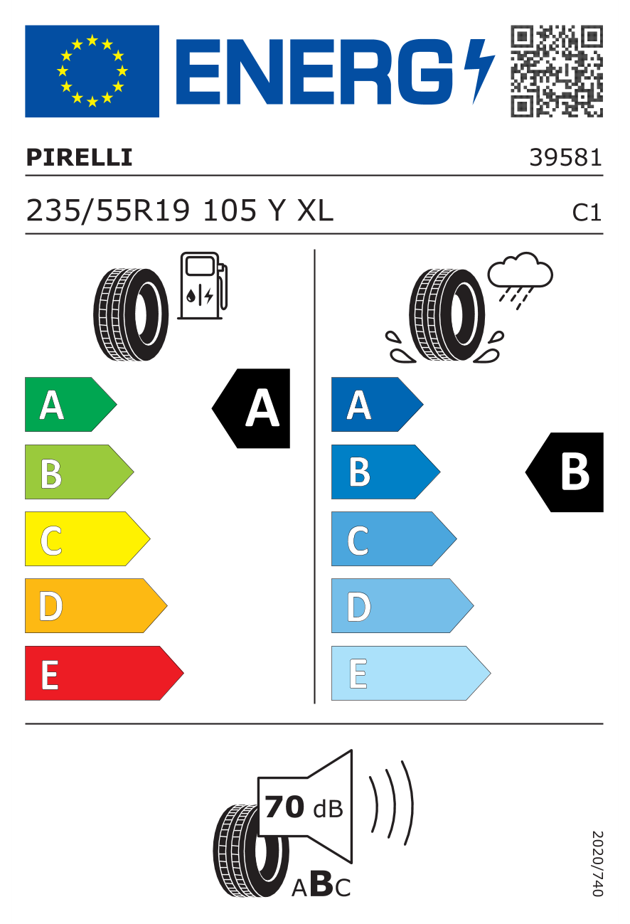 Eticheta energetică UE: Pirelli Scorpion Verde 235/55 R19, consum A, frânare pe ud B, zgomot 70 dB