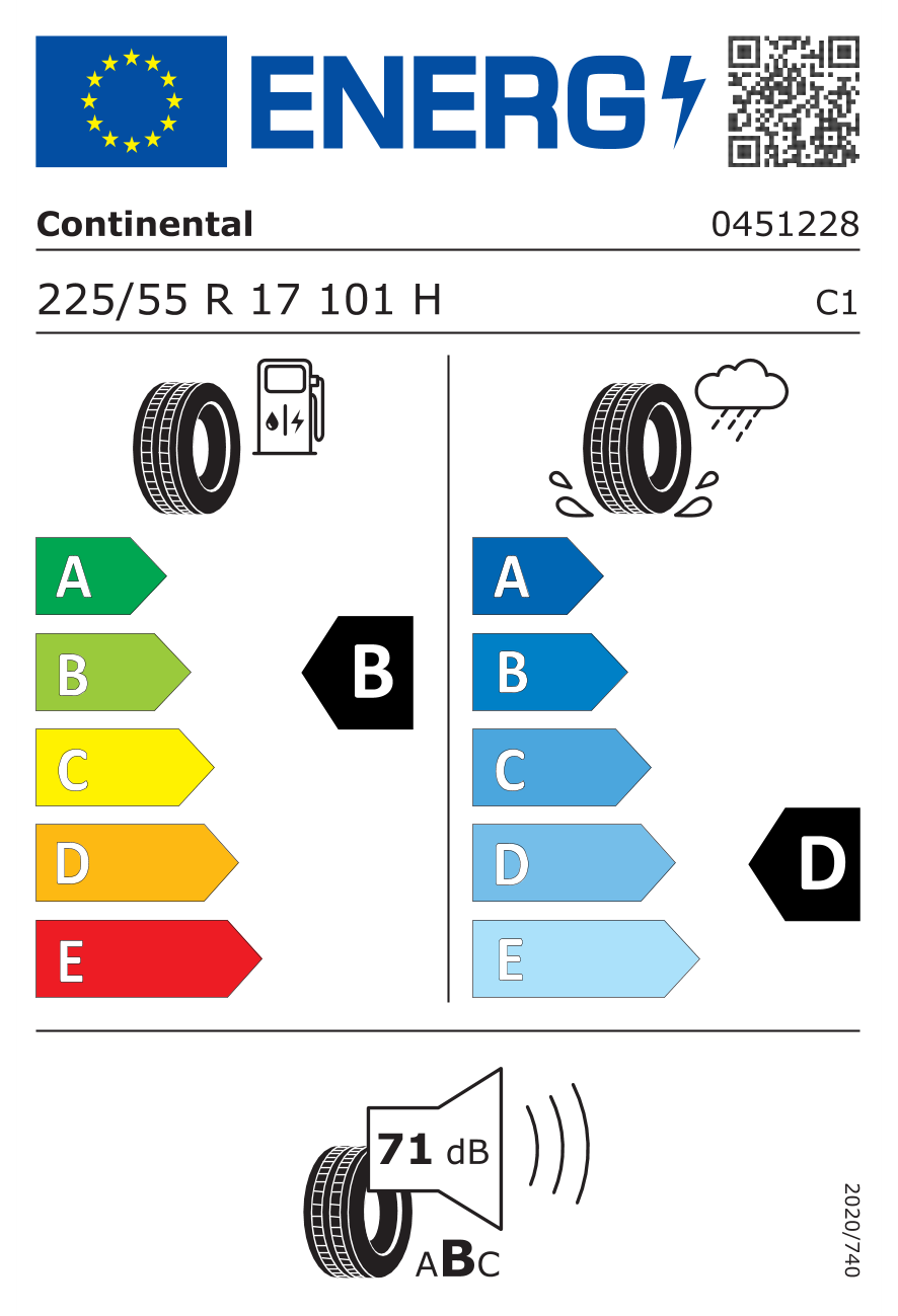Eticheta energetică UE: Continental Vancofourseason 225/55 R17, consum B, frânare pe ud D, zgomot 71 dB