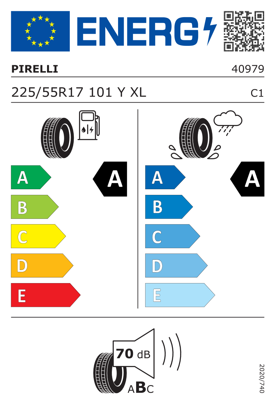 Eticheta energetică UE: Pirelli Cinturato P7 (P7C2) 225/55 R17, consum A, frânare pe ud A, zgomot 70 dB