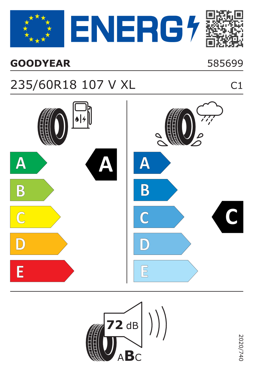 Eticheta energetică UE: Goodyear Eagle F1 Asymmetric SUV AT 235/60 R18, consum A, frânare pe ud C, zgomot 72 dB