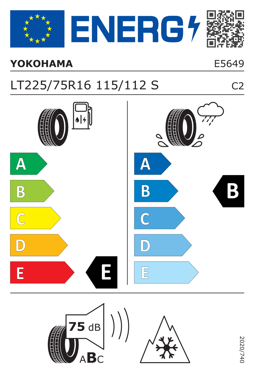 Eticheta energetică UE: Yokohama Geolandar AT4 G018 225/75 R16, consum E, frânare pe ud B, zgomot 75 dB