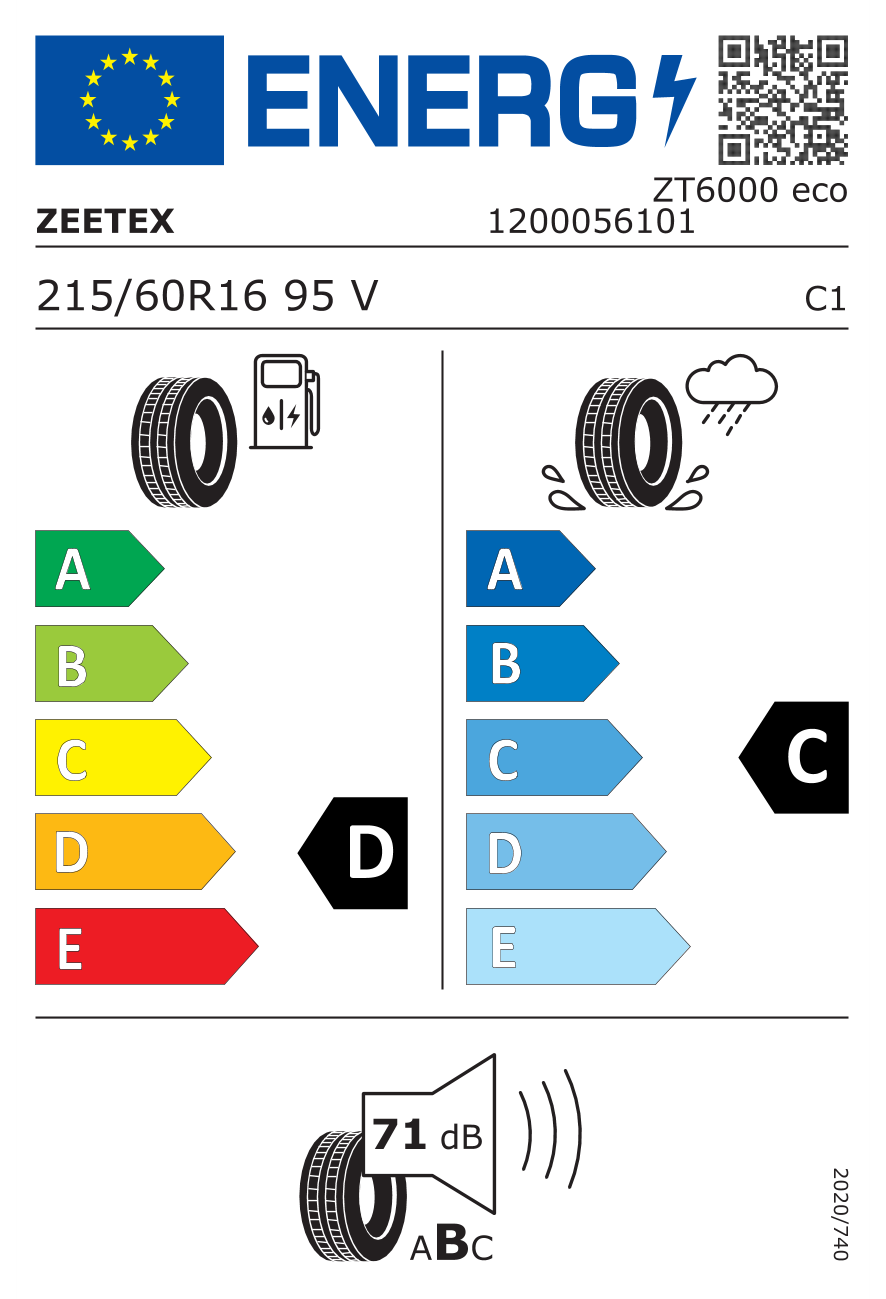 Eticheta energetică UE: Zeetex ZT6000 Eco 215/60 R16, consum D, frânare pe ud C, zgomot 71 dB