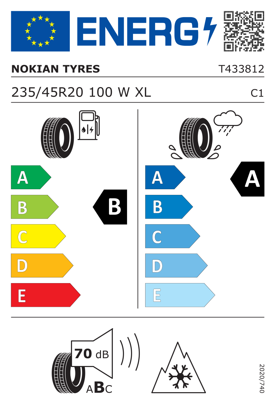 Eticheta energetică UE: Nokian Seasonproof 2 235/45 R20, consum B, frânare pe ud A, zgomot 70 dB