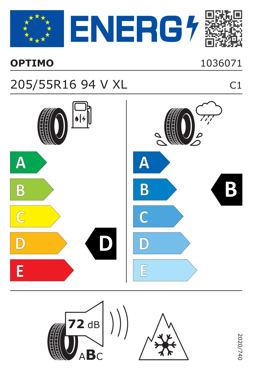 Eticheta energetică UE: Optimo All Weather OL41 205/55 R16, consum D, frânare pe ud B, zgomot 72 dB