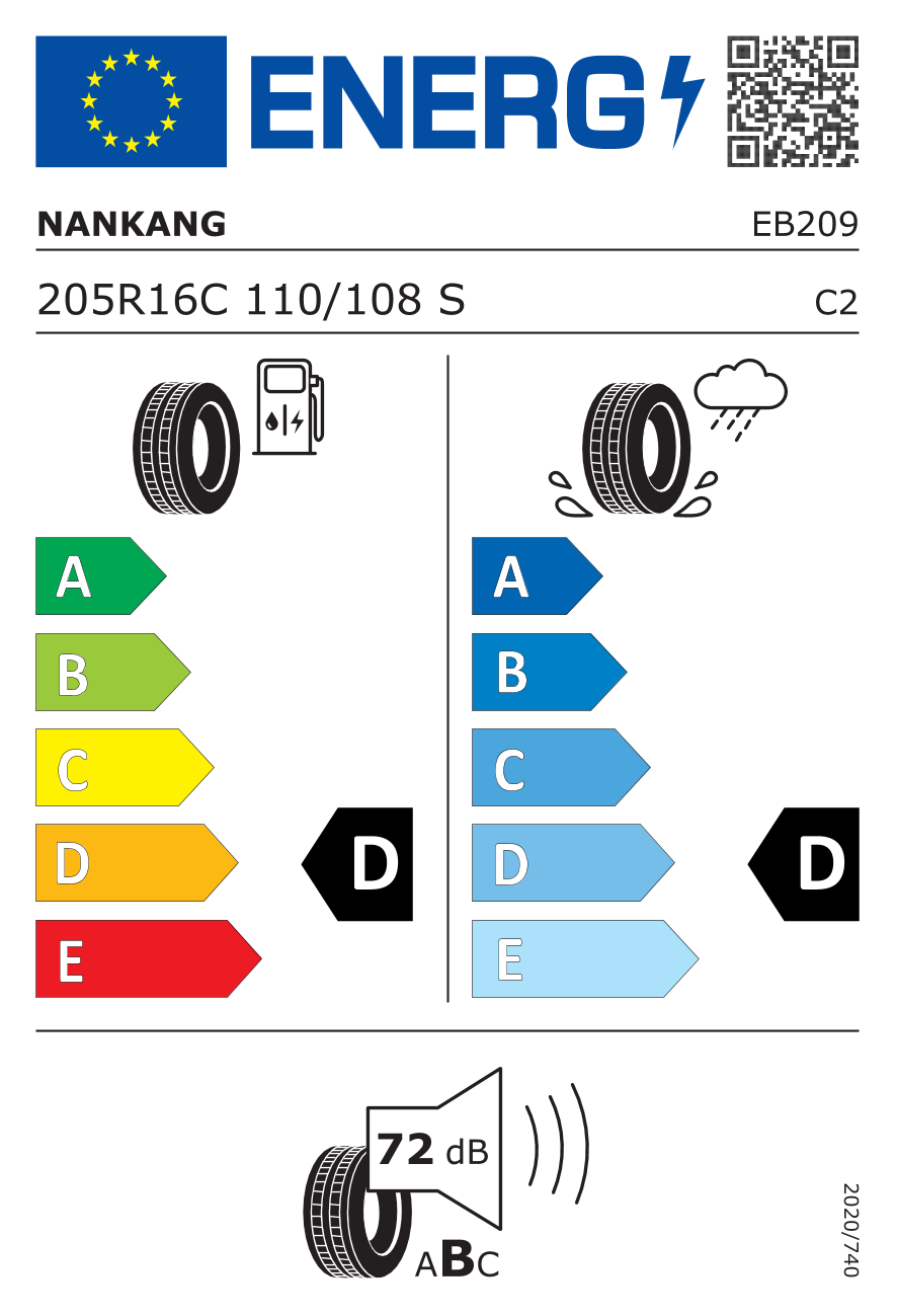 Eticheta energetică UE: Nankang FT-7 205/80 R16, consum D, frânare pe ud D, zgomot 72 dB