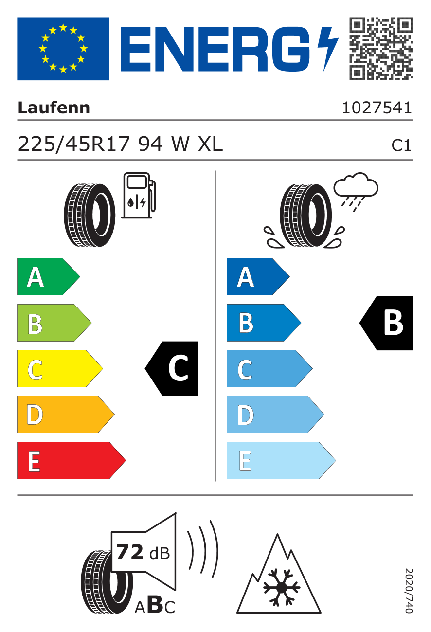 Eticheta energetică UE: Laufenn G Fit 4S LH71 225/45 R17, consum C, frânare pe ud B, zgomot 72 dB