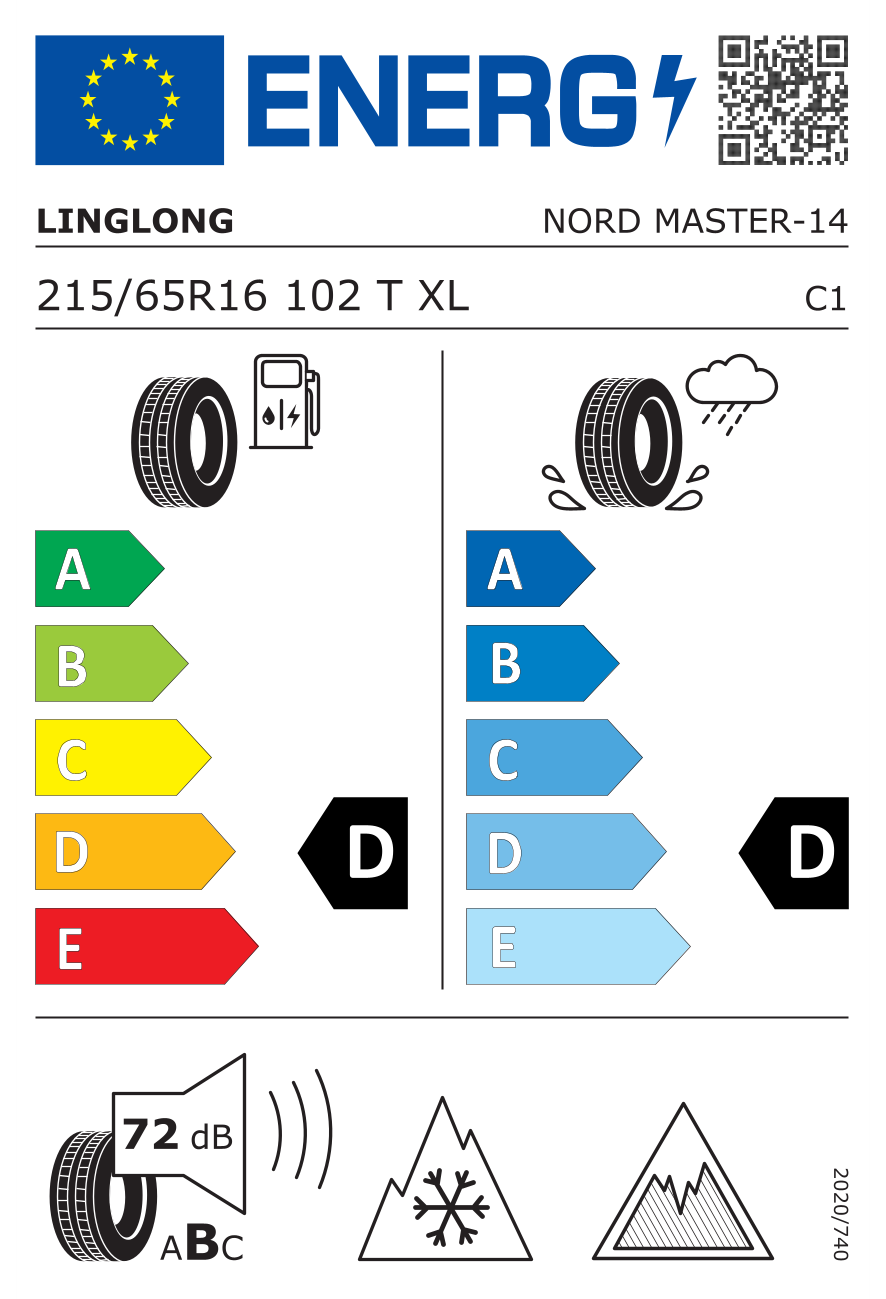 Eticheta energetică UE: Linglong Nord Master 215/65 R16, consum D, frânare pe ud D, zgomot 72 dB