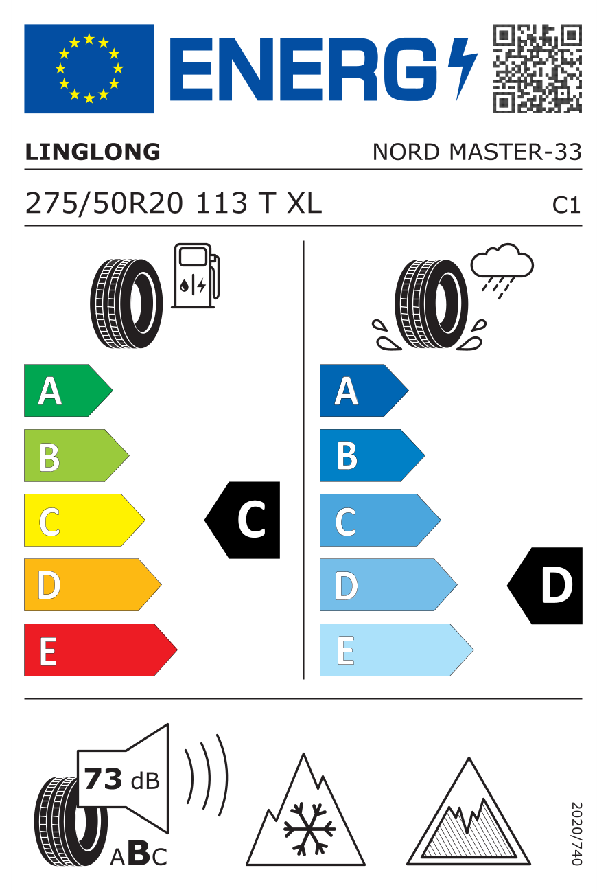 Eticheta energetică UE: Linglong Nord Master 275/50 R20, consum C, frânare pe ud D, zgomot 73 dB