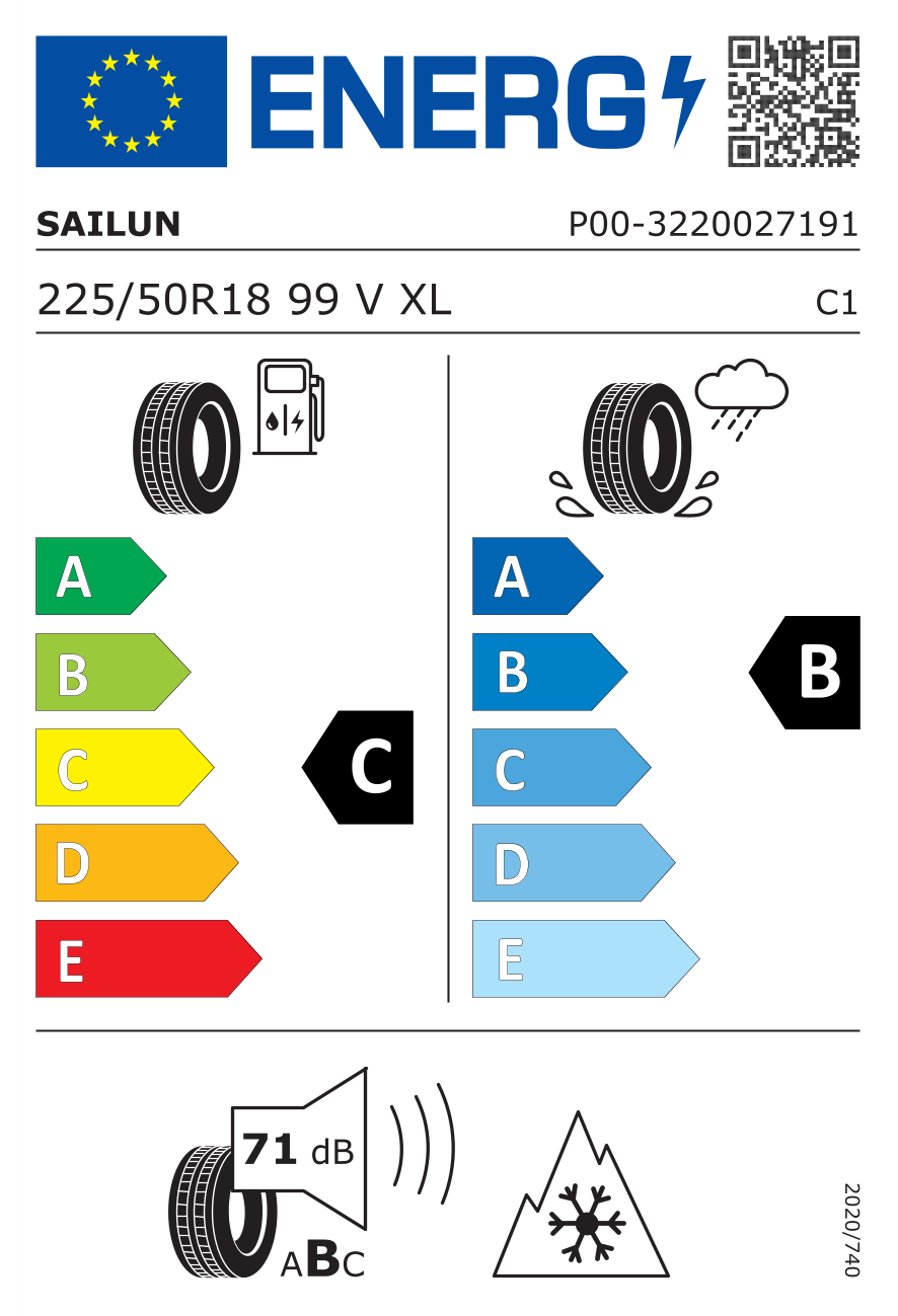 Eticheta energetică UE: Sailun Iceblazer Alpine Evo 2 225/50 R18, consum C, frânare pe ud B, zgomot 71 dB