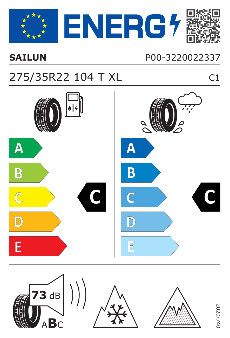 Eticheta energetică UE: Sailun Iceblazer Spike 275/35 R22, consum C, frânare pe ud C, zgomot 73 dB