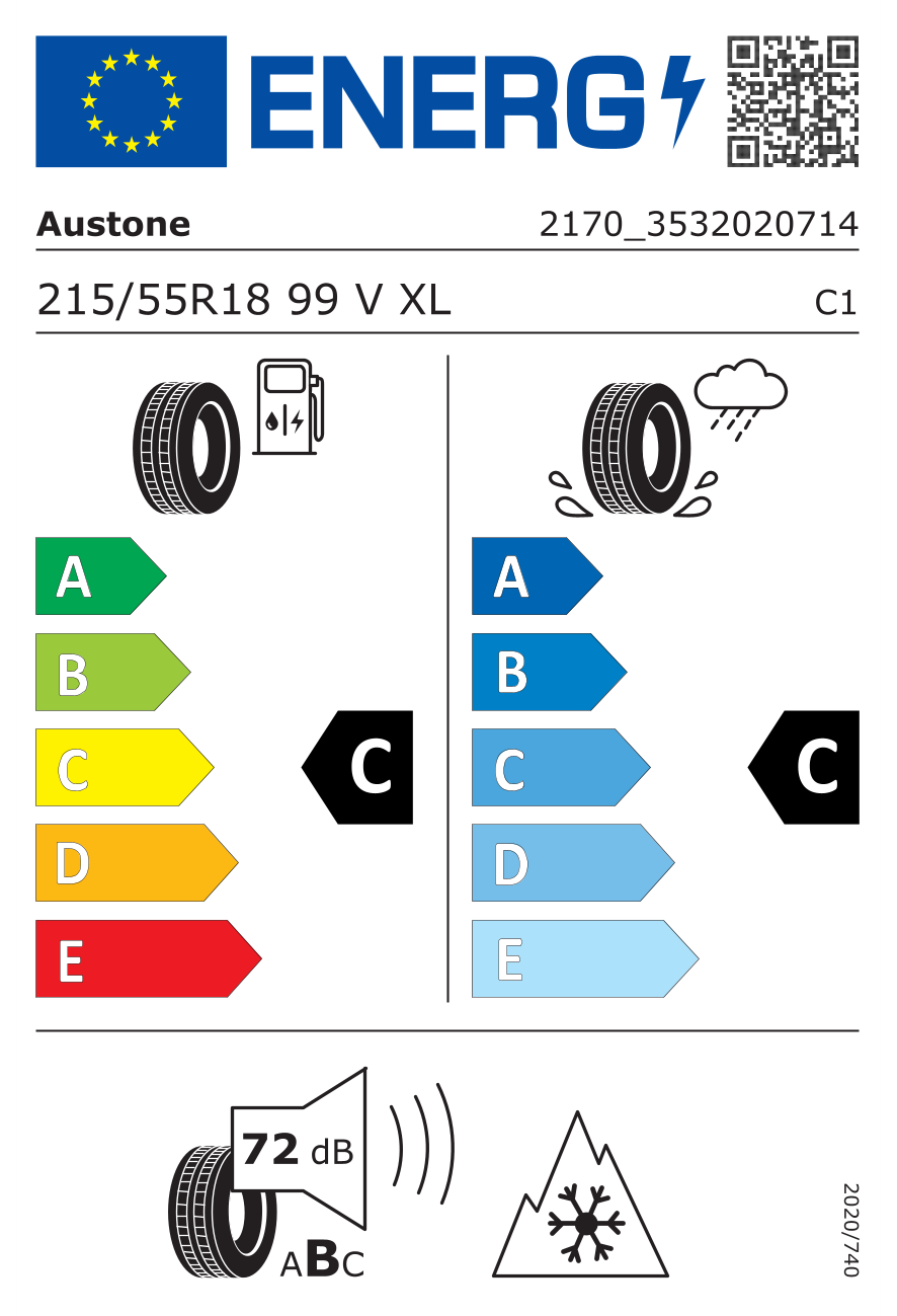 Eticheta energetică UE: Fortune Nivalis Winter Pro 215/55 R18, consum C, frânare pe ud C, zgomot 72 dB