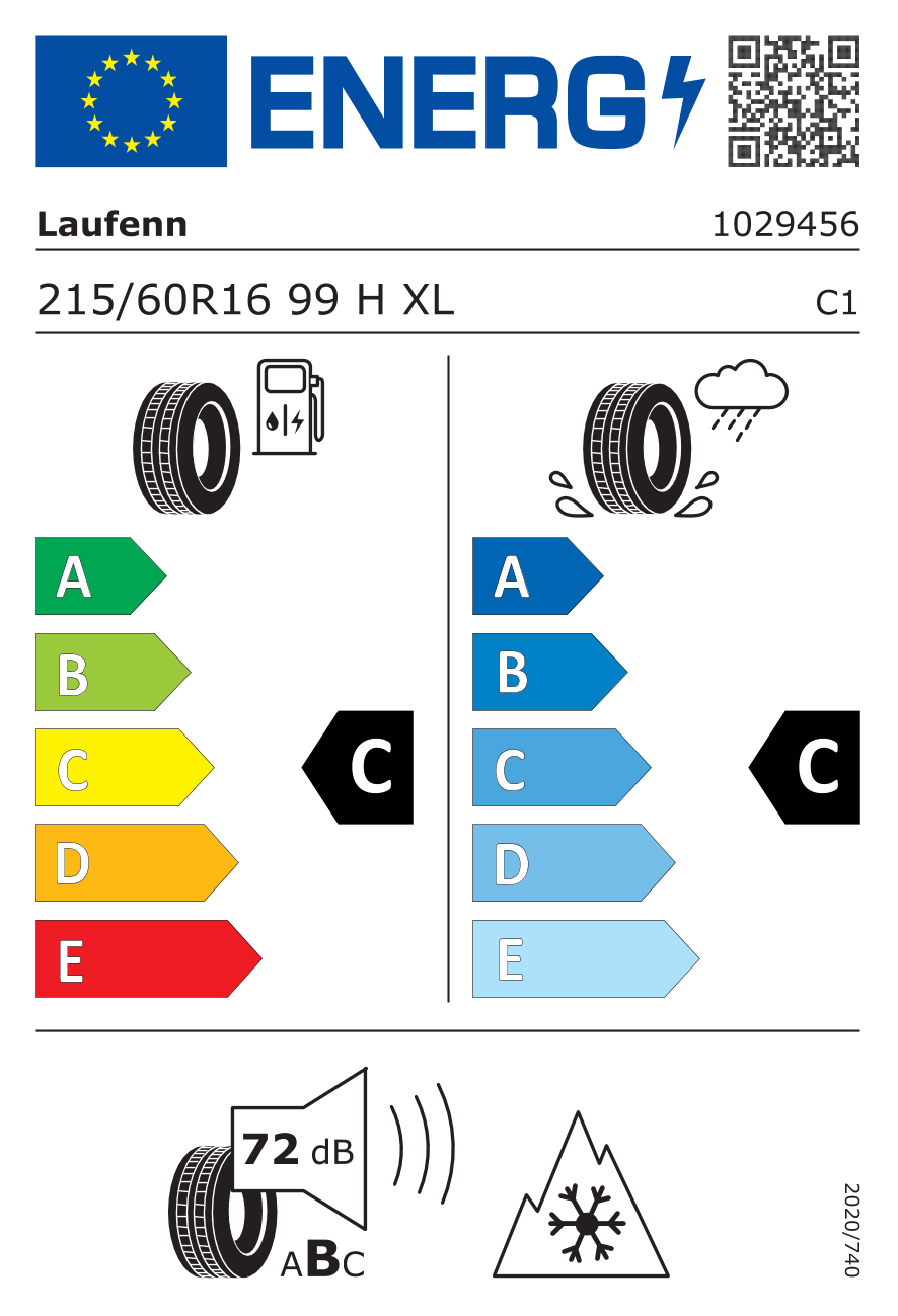 Eticheta energetică UE: Laufenn LW31 Ifit+ 215/60 R16, consum C, frânare pe ud C, zgomot 72 dB