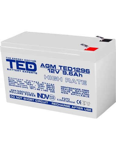 TED High Rate F2 AGM VRLA 12V 9.6Ah