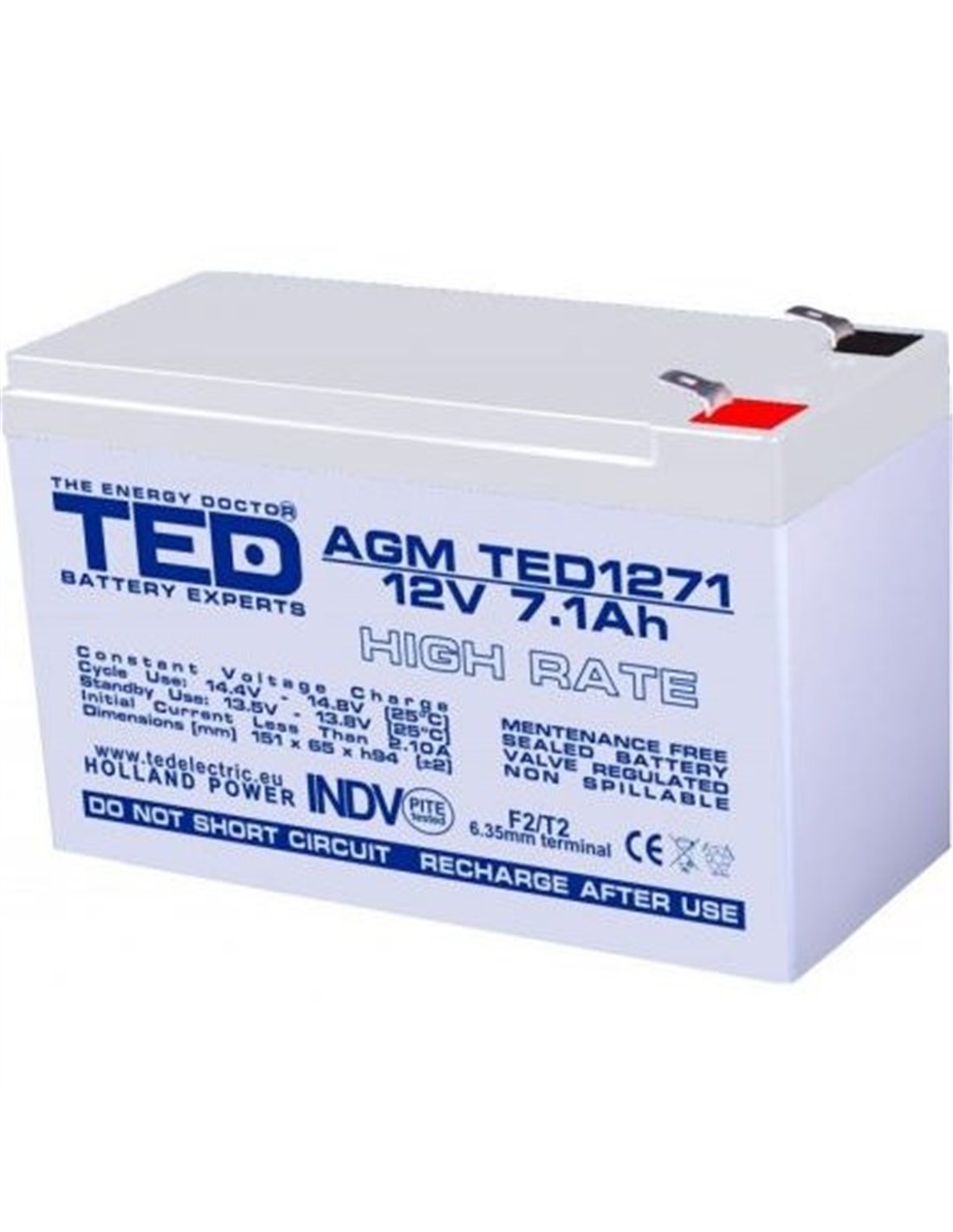 TED AGM VRLA HIGH RATE F2 12V 7.1Ah