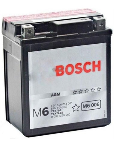 BOSCH M6 - AGM - moto START-STOP 12V 6Ah 50A - Borna Normala (dreapta +) BOSCH M6 - AGM - moto START-STOP 12V 6Ah 50A - Borna Normala (dreapta +)