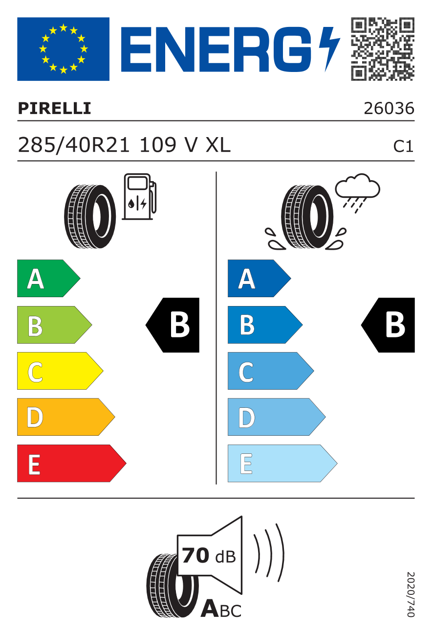 Eticheta energetică UE: Pirelli Scorpion Verde All Season 285/40 R21, consum B, frânare pe ud B, zgomot 70 dB