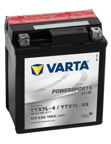 VARTA POWERSPORTS AGM - moto START-STOP 12V 6Ah 50A - Borna Normala (dreapta +) VARTA POWERSPORTS AGM - moto START-STOP 12V 6Ah 50A - Borna Normala (dreapta +)