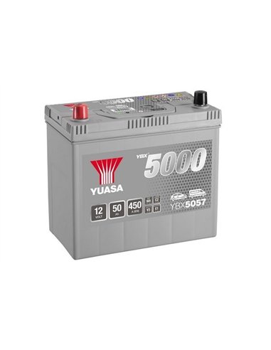 YUASA 5000 SILVER ASIA 12V 50Ah 450A - Borna Inversa (stanga +)