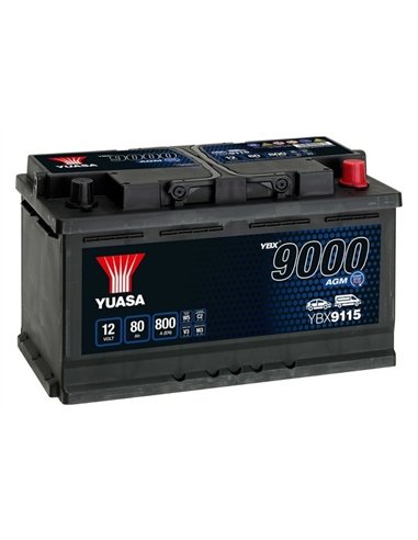 YUASA 9000 AGM 12V 80Ah 800A - Borna Normala (dreapta +)