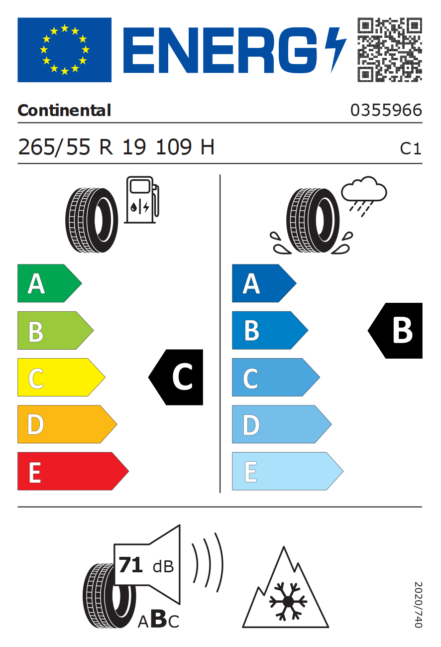 Eticheta energetică UE: Continental Wintercontact TS 870 P 265/55 R19, consum C, frânare pe ud B, zgomot 71 dB