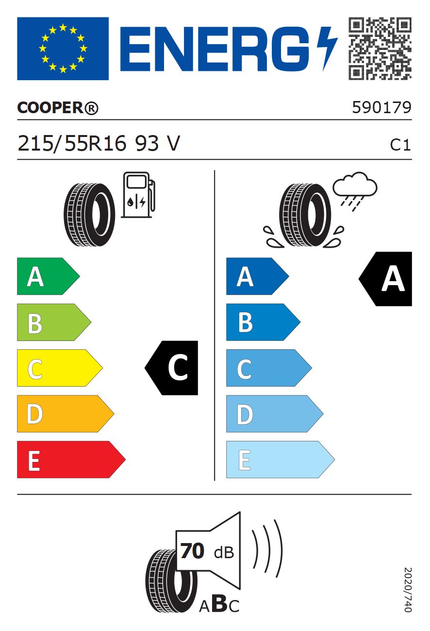 Eticheta energetică UE: Cooper Zeon CS8 215/55 R16, consum C, frânare pe ud A, zgomot 70 dB
